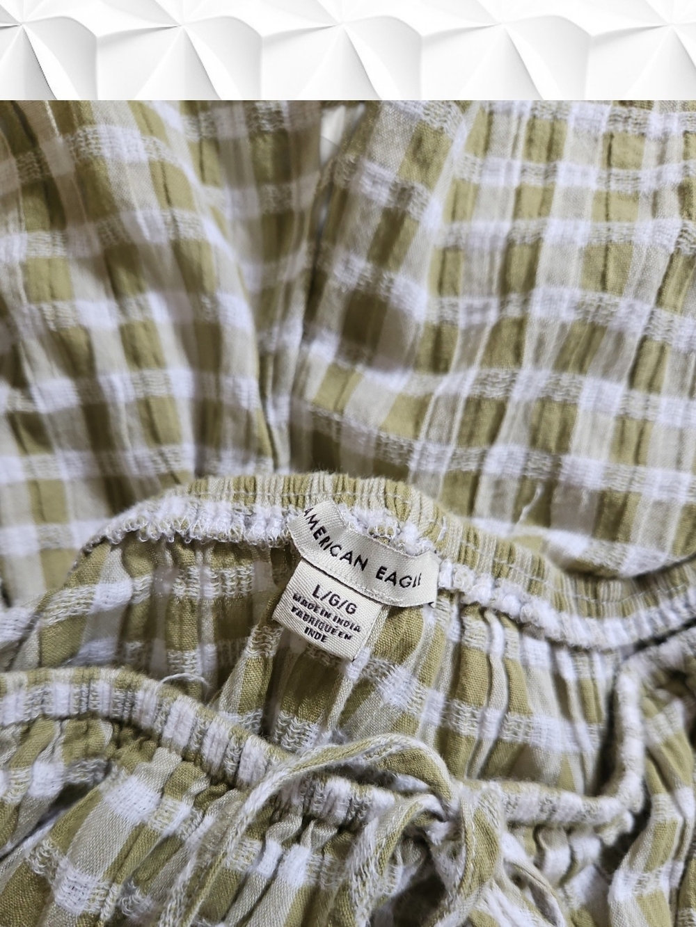 American Eagle Gingham Off-the-Shoulder Romper Green Size Large (L) Pockets - Picture 2 of 5